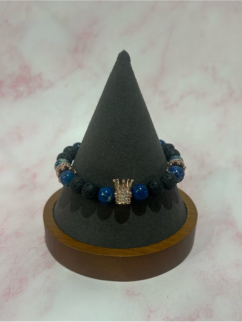 Rose gold-Crown Accent Blue Beaded Stretch Bracelet